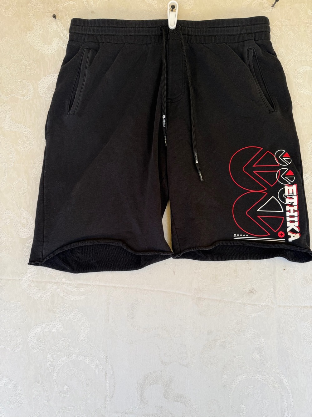 ethika Black Athletic Shorts with Red Graphic